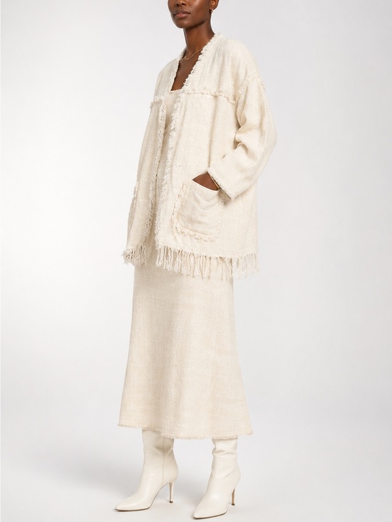 Vilagallo Jackets & Blazers - Vilagallo Open Front Cotton Woven Jacket with Fringe, Off White